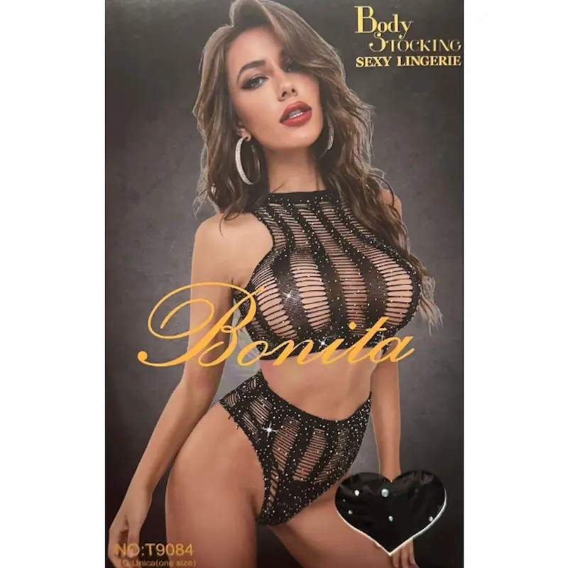 BONITA T9084 – Body de malla negra brillante