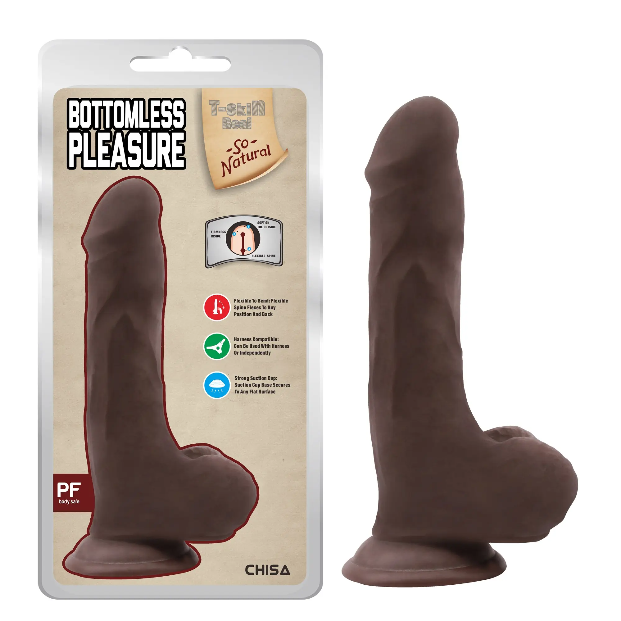 T-Skin Real Bottomless Pleasure – Dildo realista de 20 cm